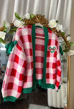 Load image into Gallery viewer, Red Checkered Wreath Cardigan-(kids/adult) ships early to mid November