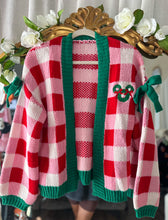 Load image into Gallery viewer, Red Checkered Wreath Cardigan-(kids/adult) ships early to mid November