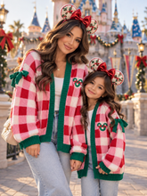 Load image into Gallery viewer, Red Checkered Wreath Cardigan-(kids/adult) ships early to mid November
