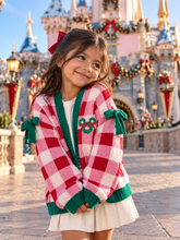 Load image into Gallery viewer, Red Checkered Wreath Cardigan-(kids/adult) ships early to mid November
