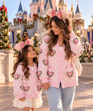 Load image into Gallery viewer, Pinkmas Wreath Cardigan-(kids/adult) ships early to mid November
