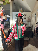 Load image into Gallery viewer, Red Checkered Wreath Cardigan-(kids/adult) ships early to mid November
