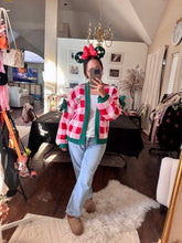 Load image into Gallery viewer, Red Checkered Wreath Cardigan-(kids/adult) ships early to mid November
